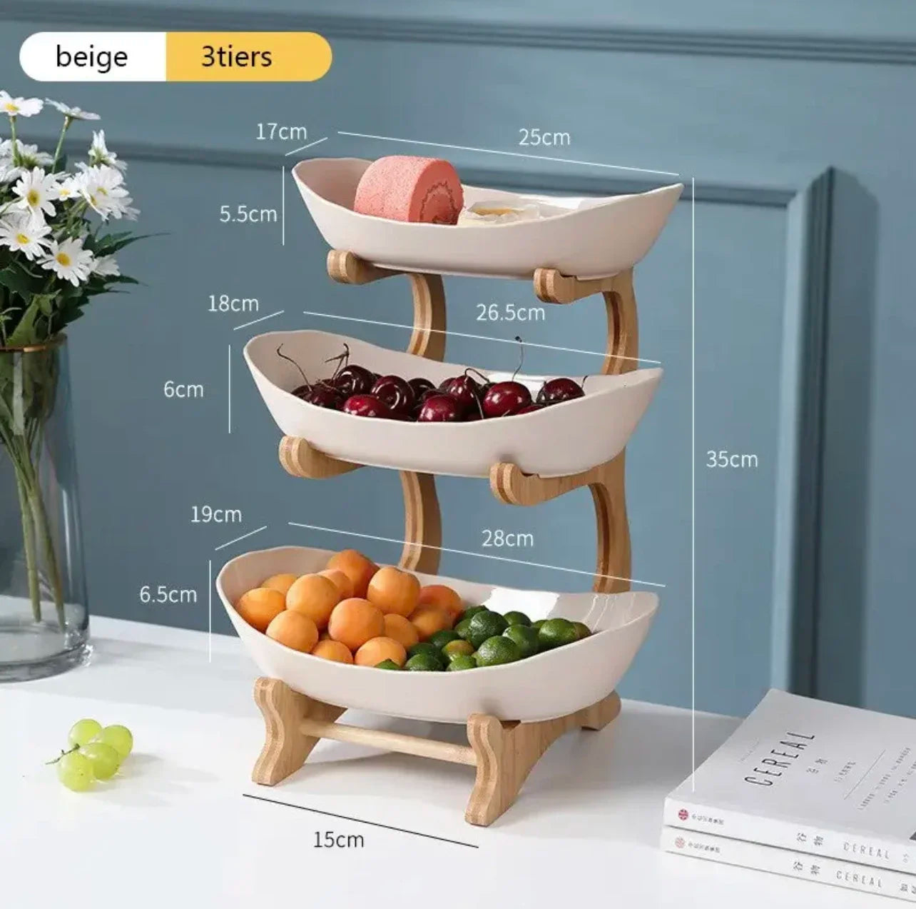 Puesto de frutas y aperitivos de varios niveles