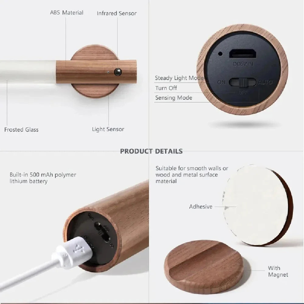 Détecteur de mouvement automatique, rechargeable par USB, pour couloirs et espaces extérieurs
