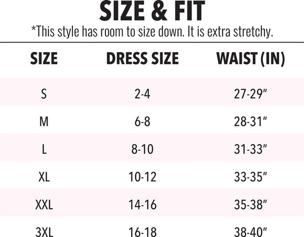 High waisted shaper leggings size chart