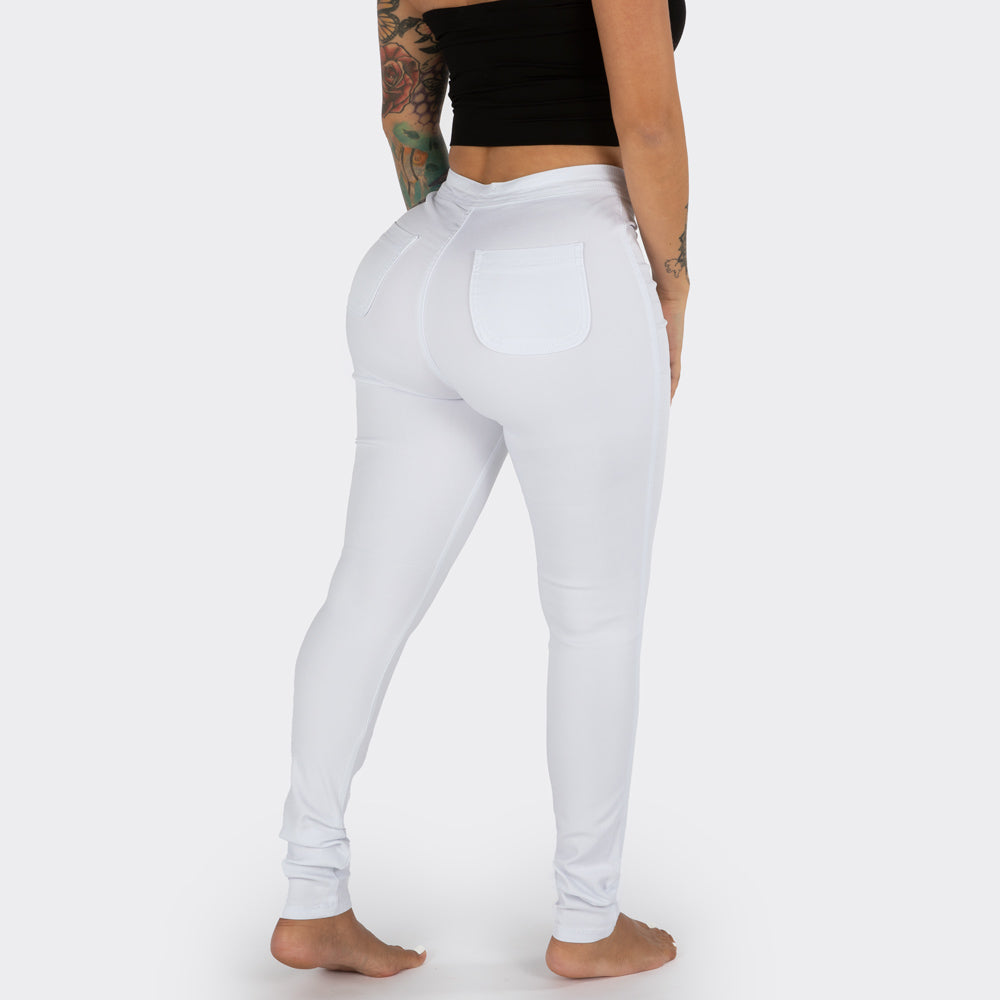 High Waist Stretchy Jeans- White - Angel Curves