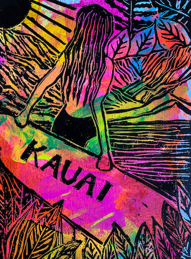 "Feeling Gratitude" Series 2 #2 - Original Hawaii Lino Cut