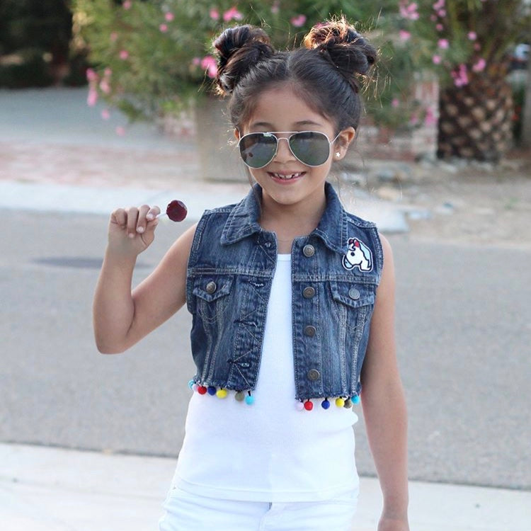 Girls Rainbow Denim Vest