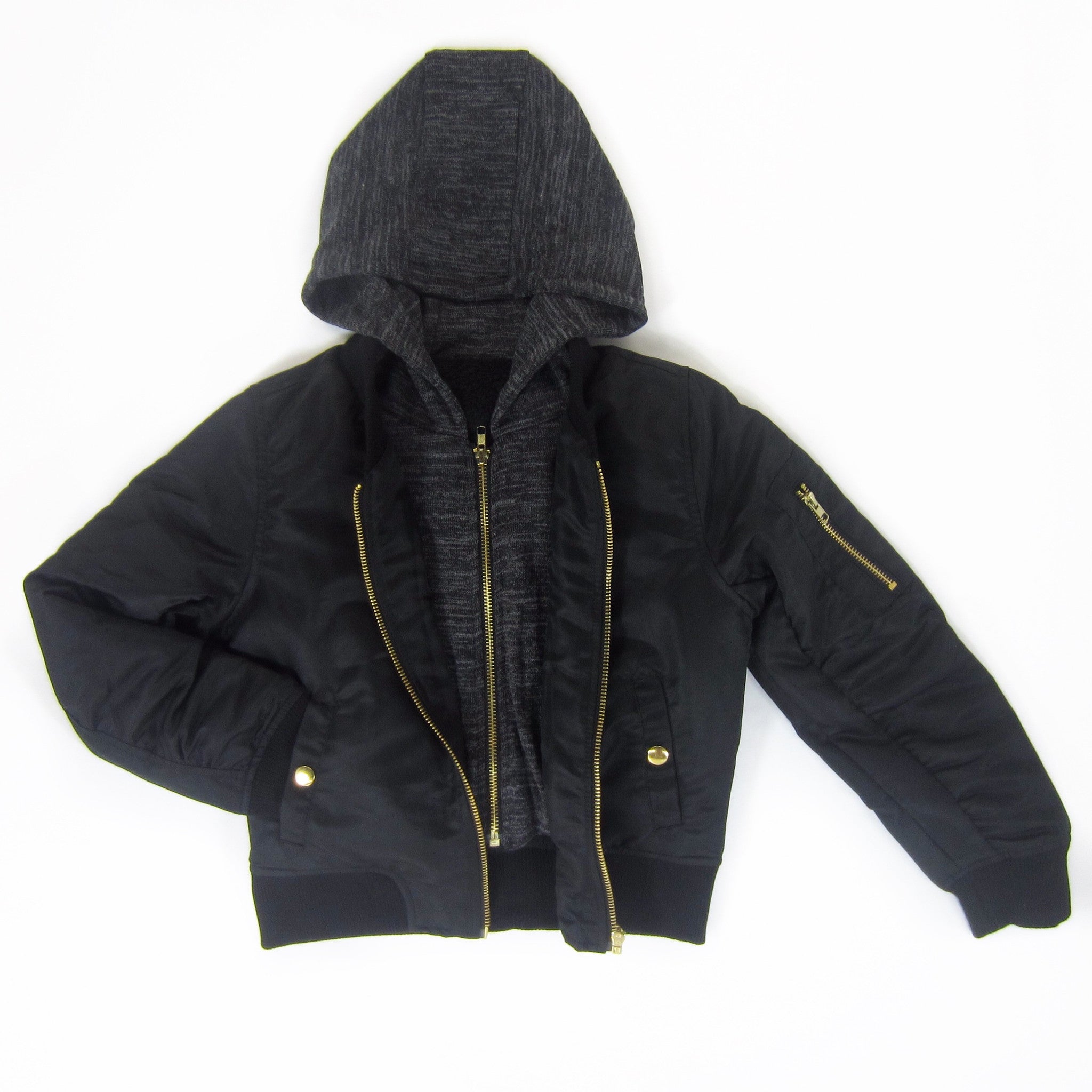 black bomber jacket with hood