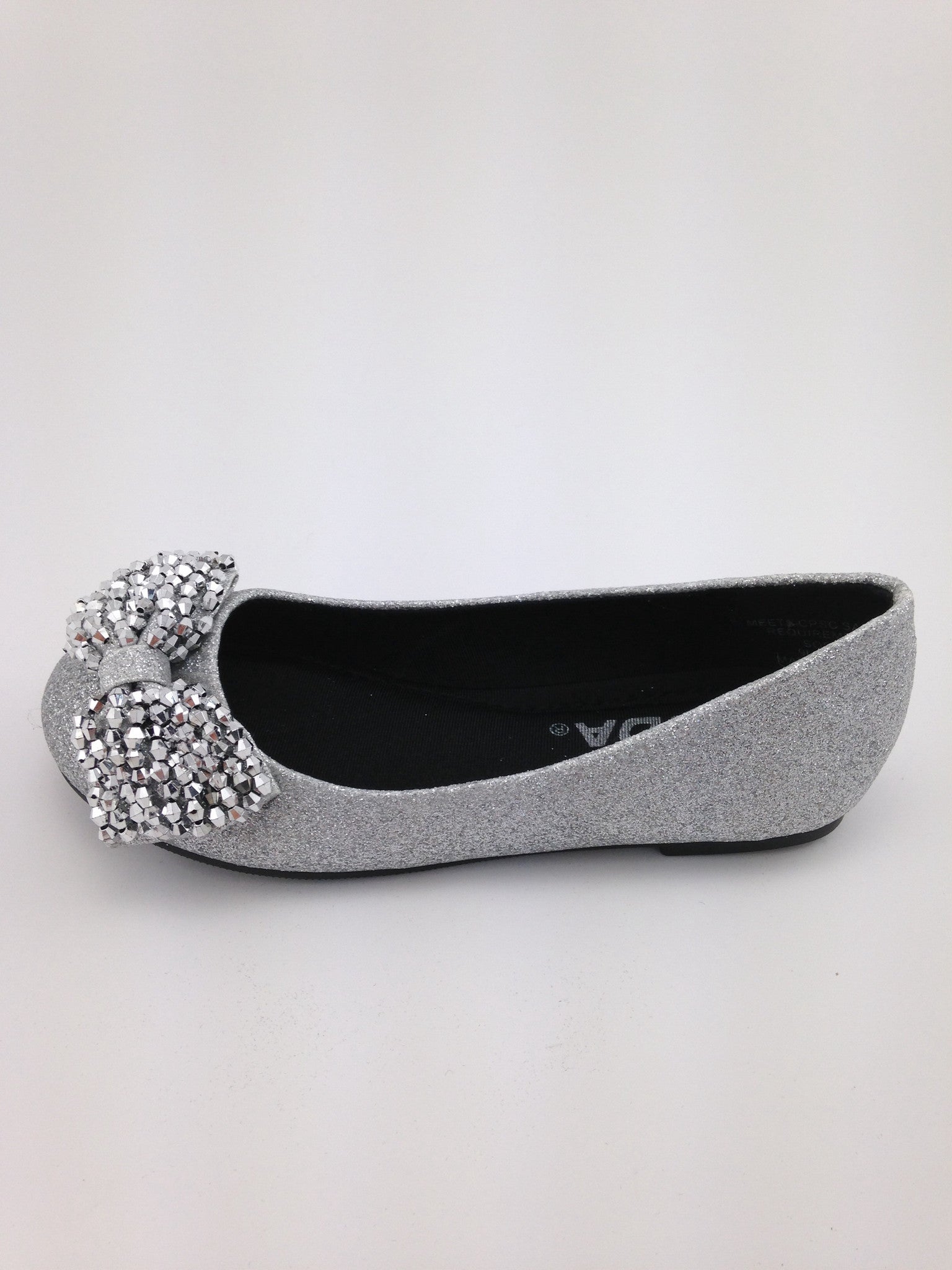 Girls Silver Fancy Bow Flats | Shoes 