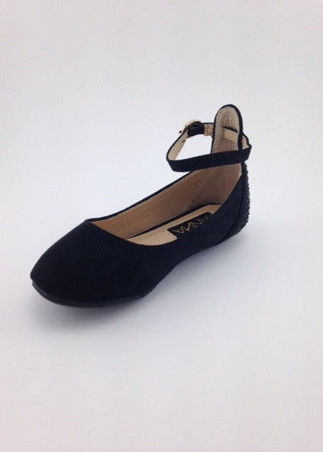 Girls Black Ankle Strap Flats