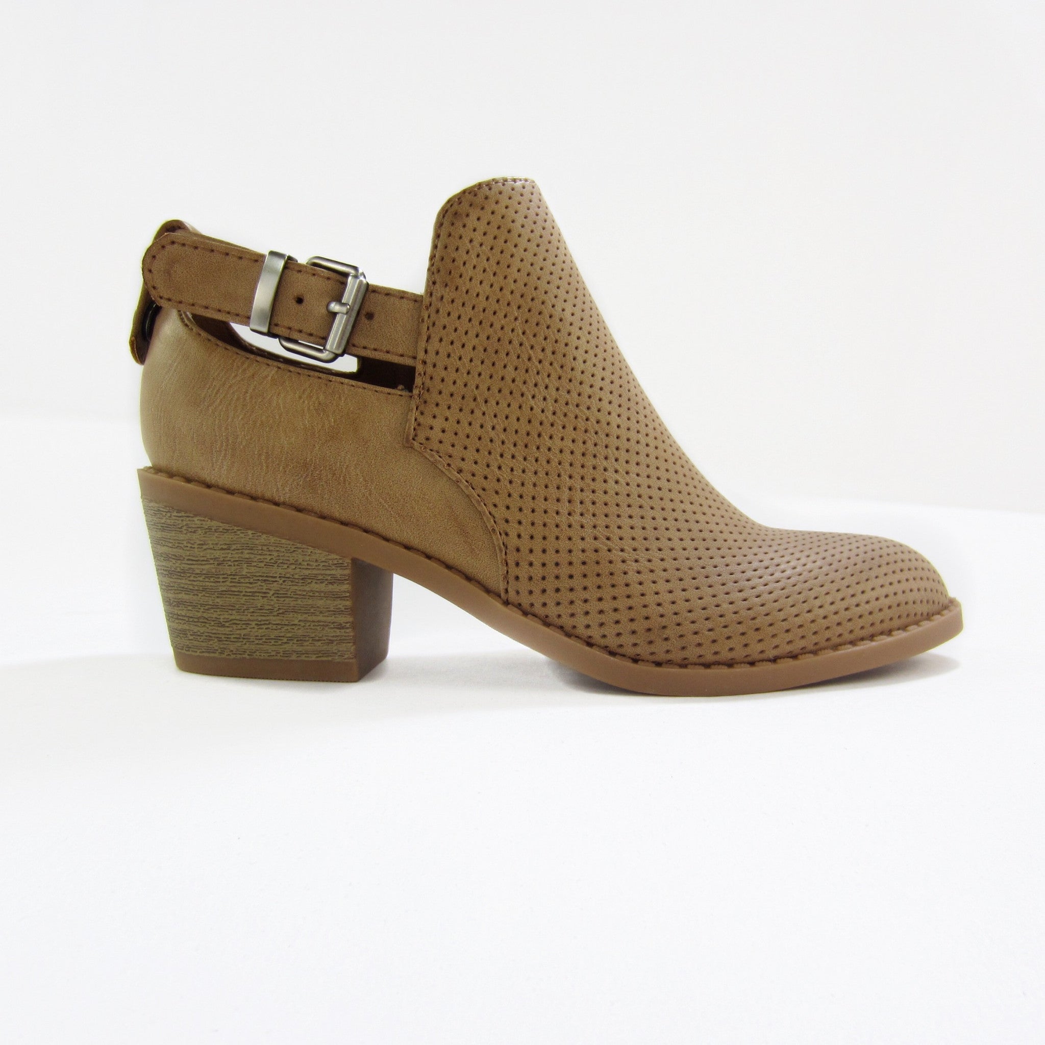 Girls Tan Perforated Ankle Boots