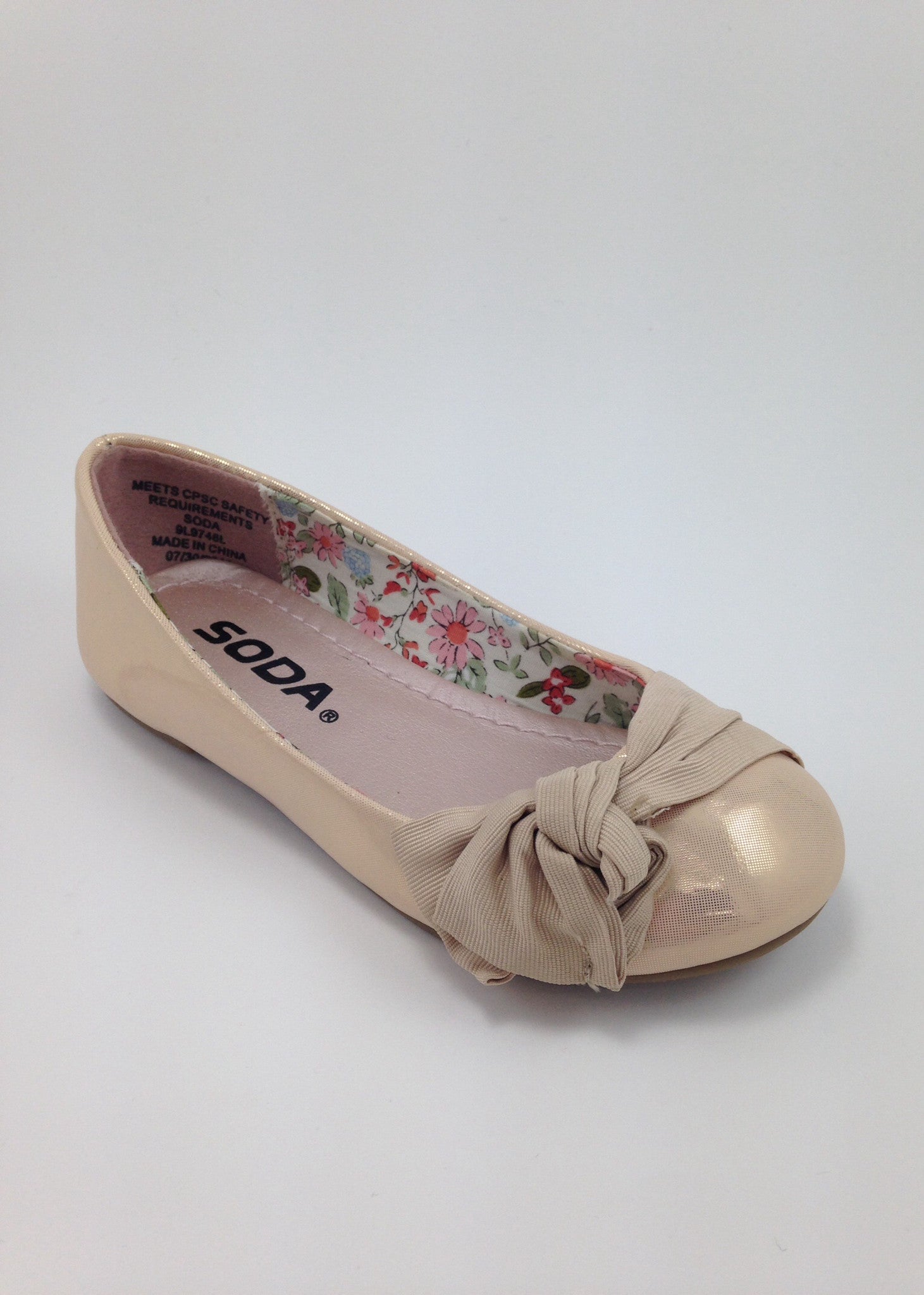 Girls Champagne Flats with Bow | Shoes 