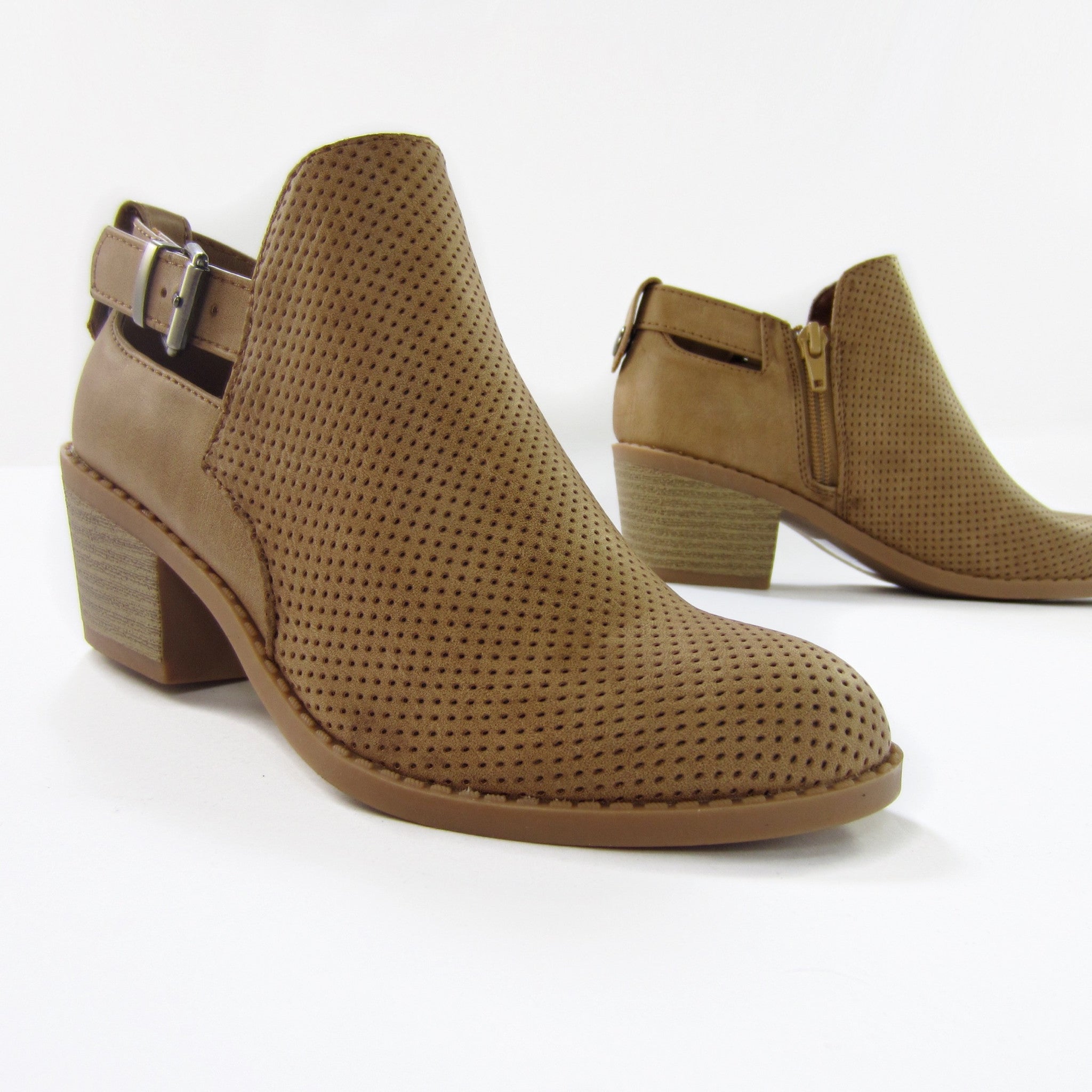 tan perforated booties