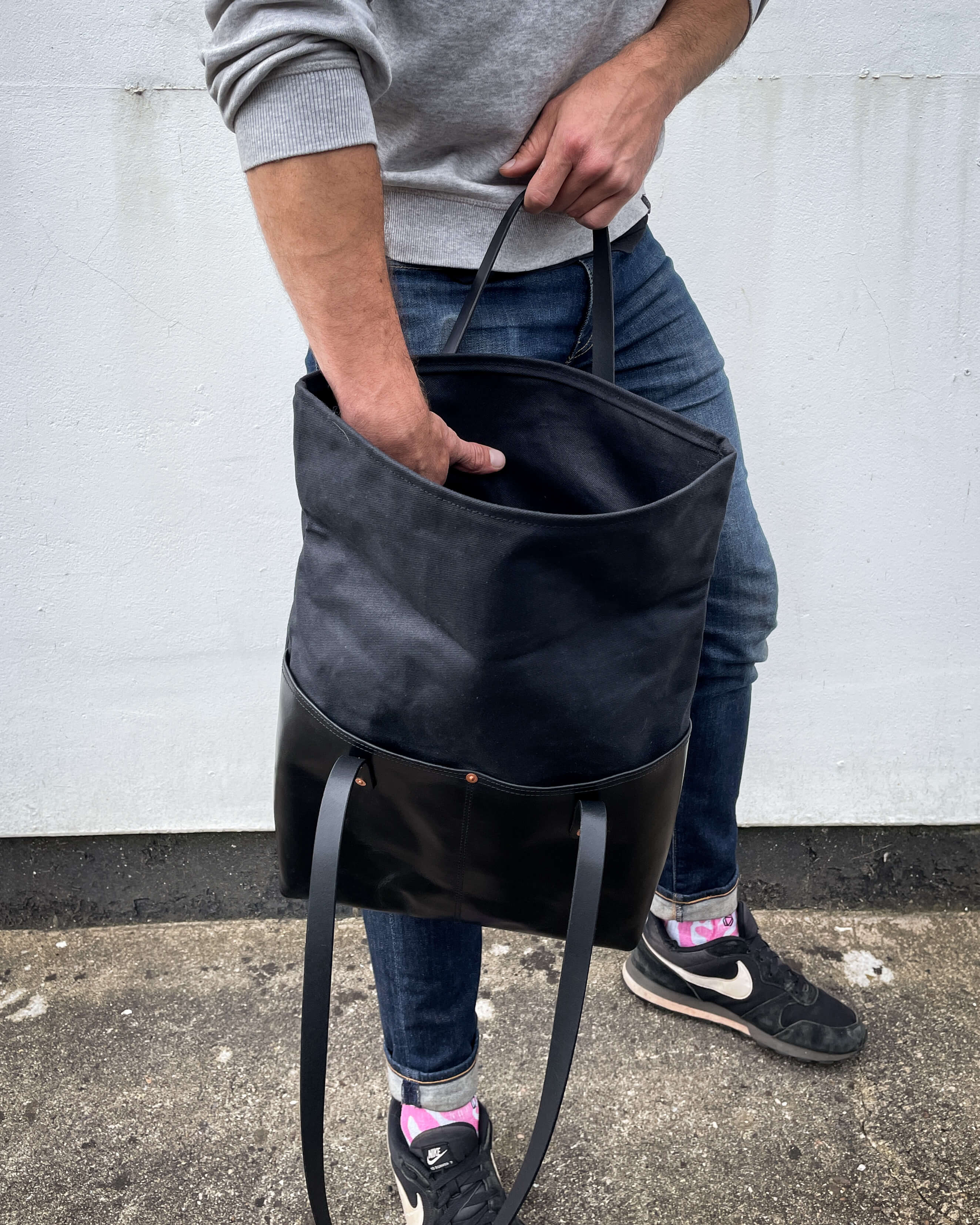 Fold Over Leather Tote Bag