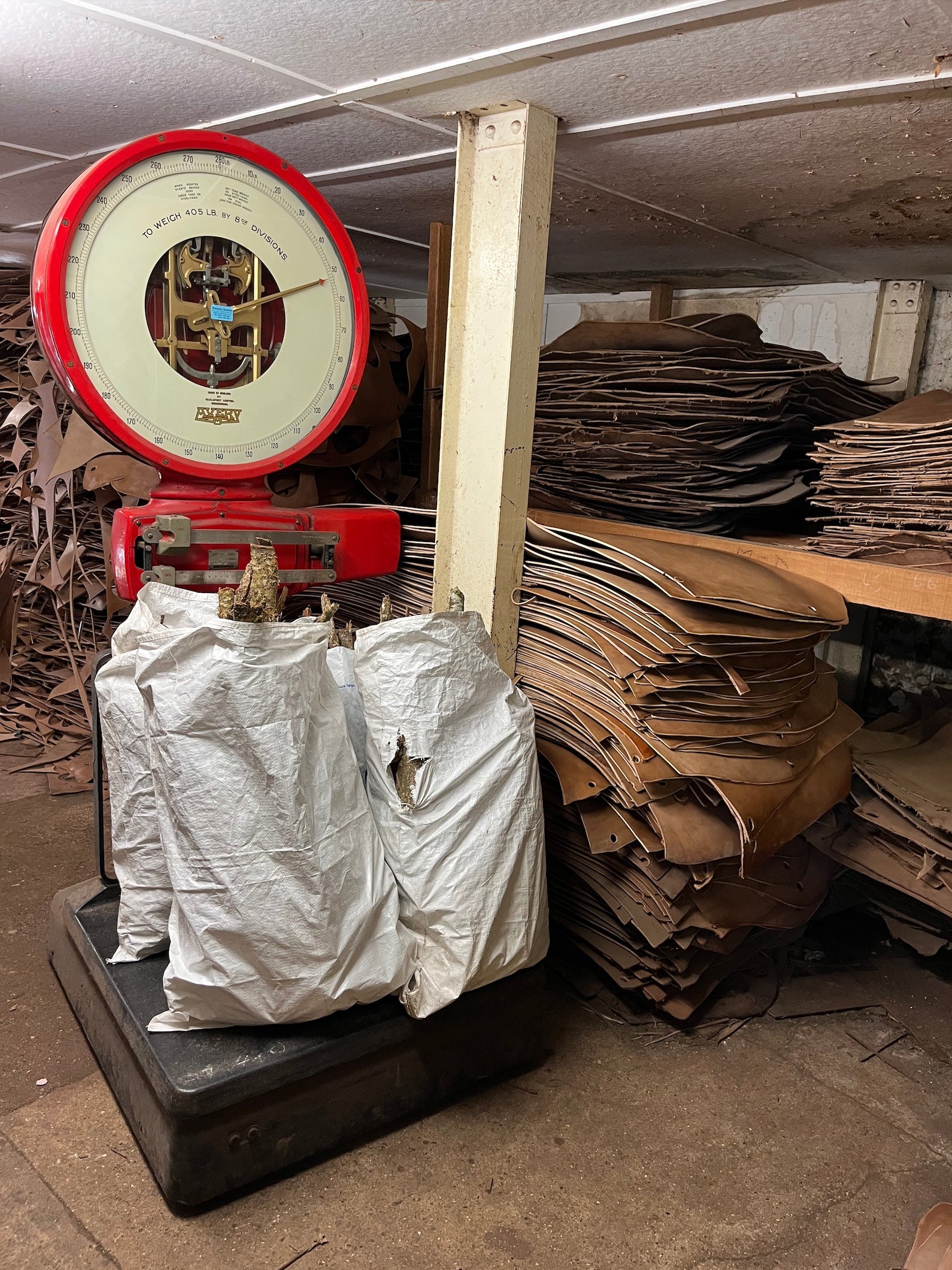 Leather piles at J&FJ Baker & Co