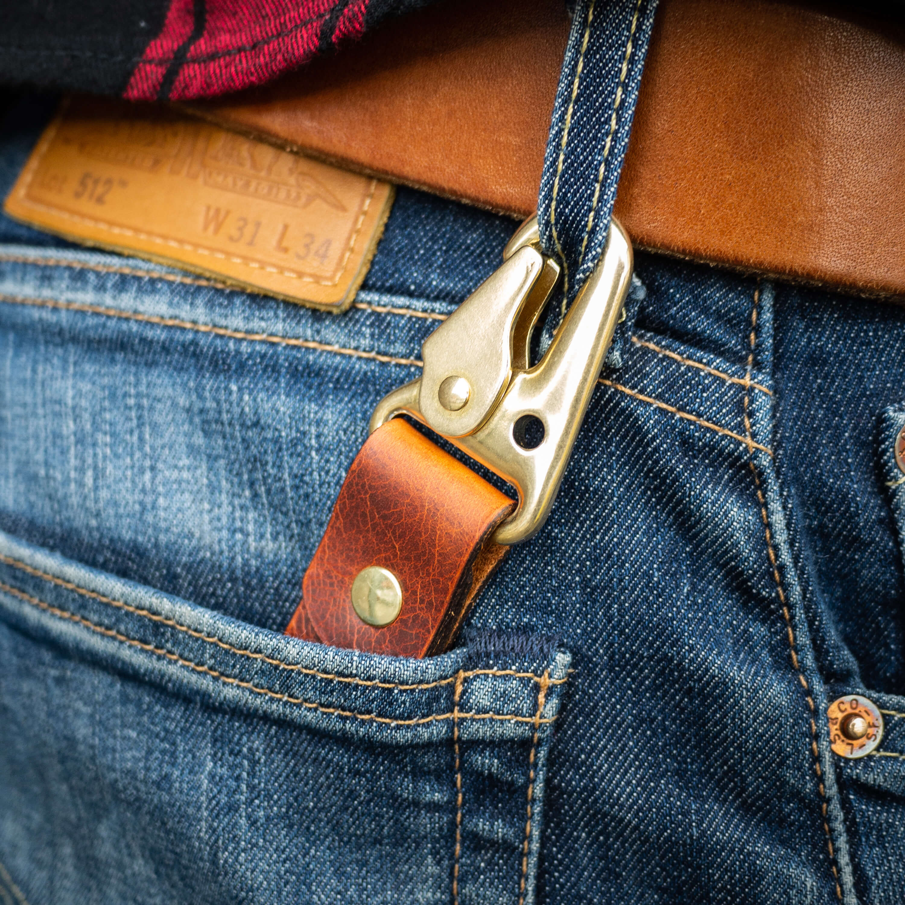 Leather strap brass key ring