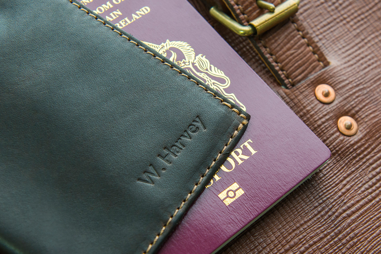 Leather personalised passport case