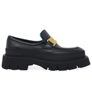 Madison Maison Black Leather Chunky Loafer With Shearling