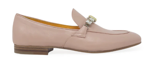 Pink Leather Flat Jeweled Loafer