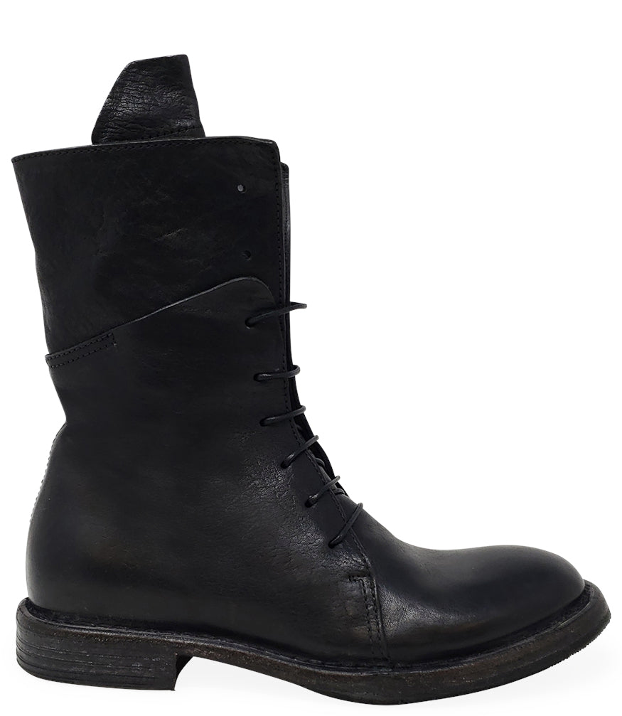MOMA BLACK LEATHER LACE-UP MID-CALF BOOT - MADISON