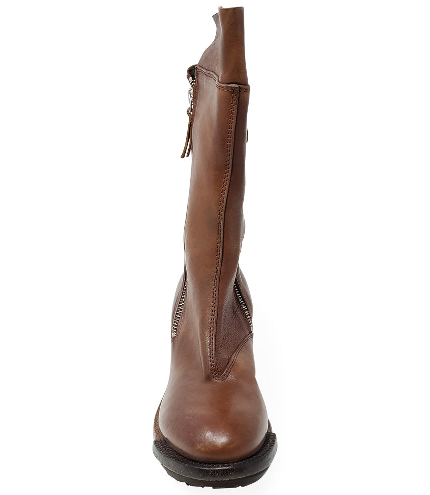 Moma Copper Tan Leather Double Size Zip Mid Calf Boot