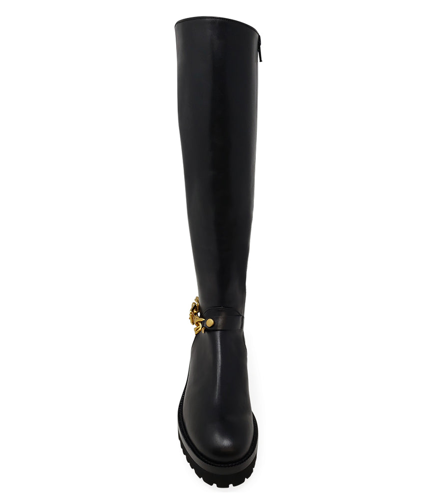 MADISON MAISON BLACK LEATHER KNEE HIGH CHAIN BOOT