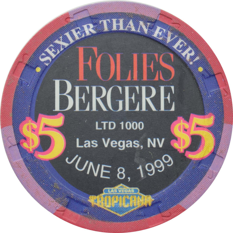 Tropicana Casino Las Vegas Nevada $5 Folies Bergere Leroy Neiman Chip 1999
