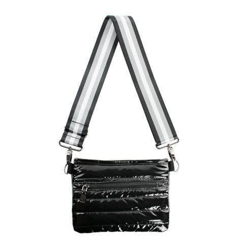 Think Royln Vonn Chevron Crossbody Bag In Black Patent/red/white V