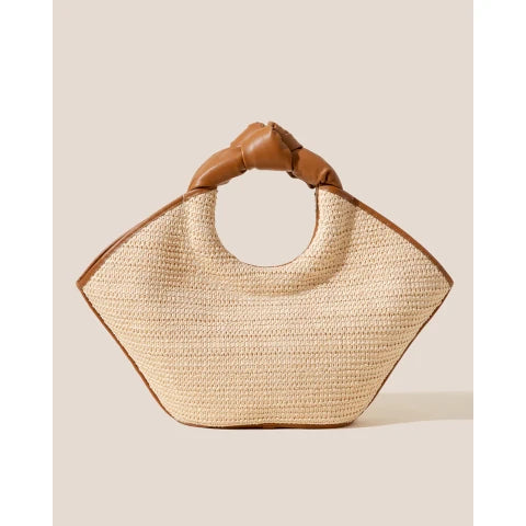 Hereu Mini Cabas Leather & Raffia Tote Bag In Chestnut