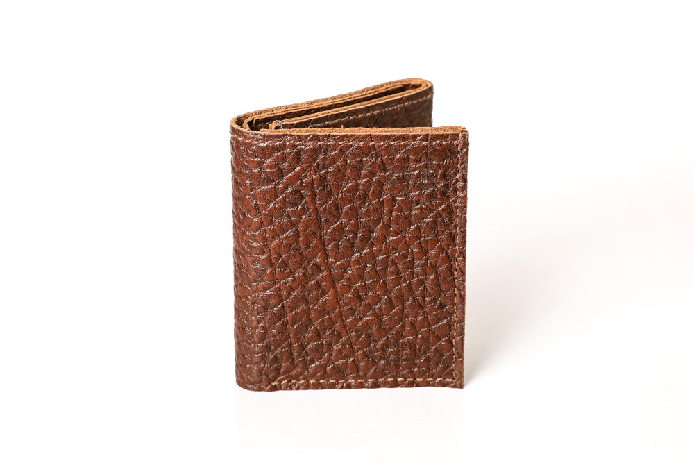 American Bison Men's Tri-fold Wallet - Rich Brown - Hand Made in USA -  Buffalo Head Leather