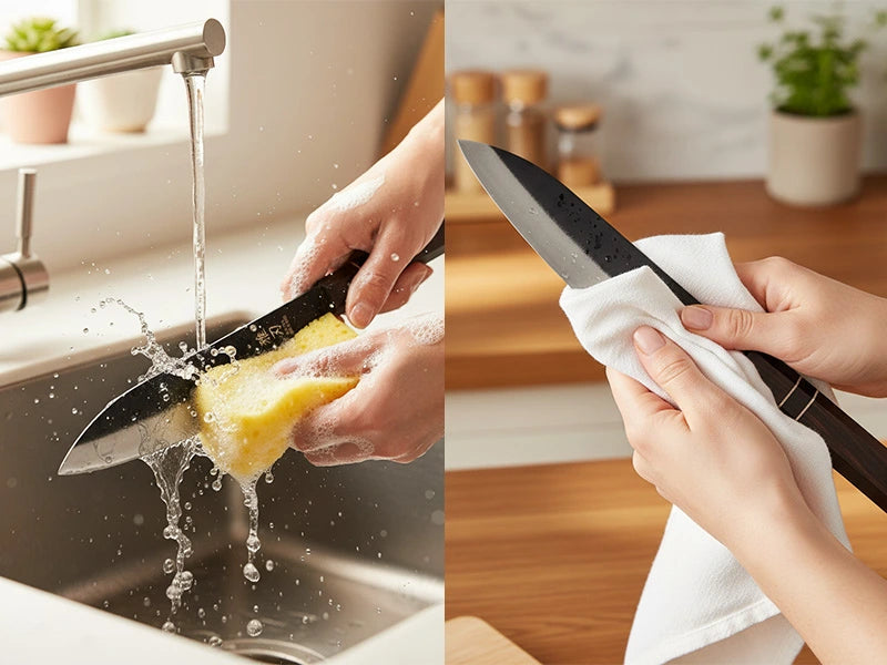 Proper hand washing and drying keeps Gyuto knives sharp, safe, and rust-free