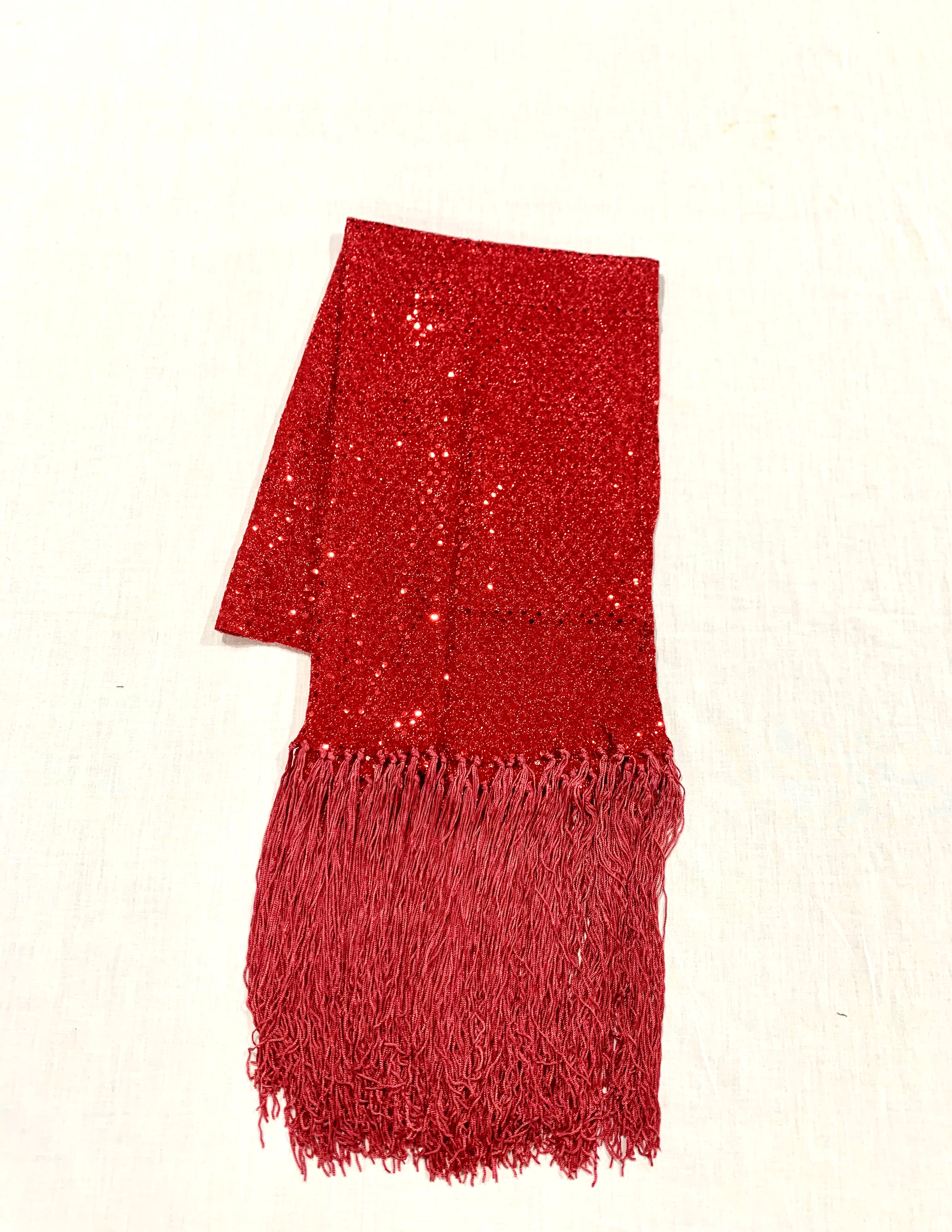 Red Shimmering shawl, Red evening wear shawl, Long and soft hand fring