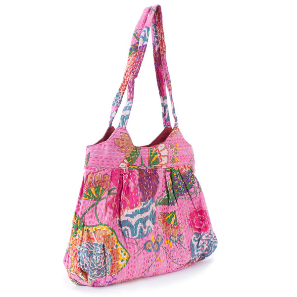 Embroidered Pink Floral Bag - Colour Cocoon