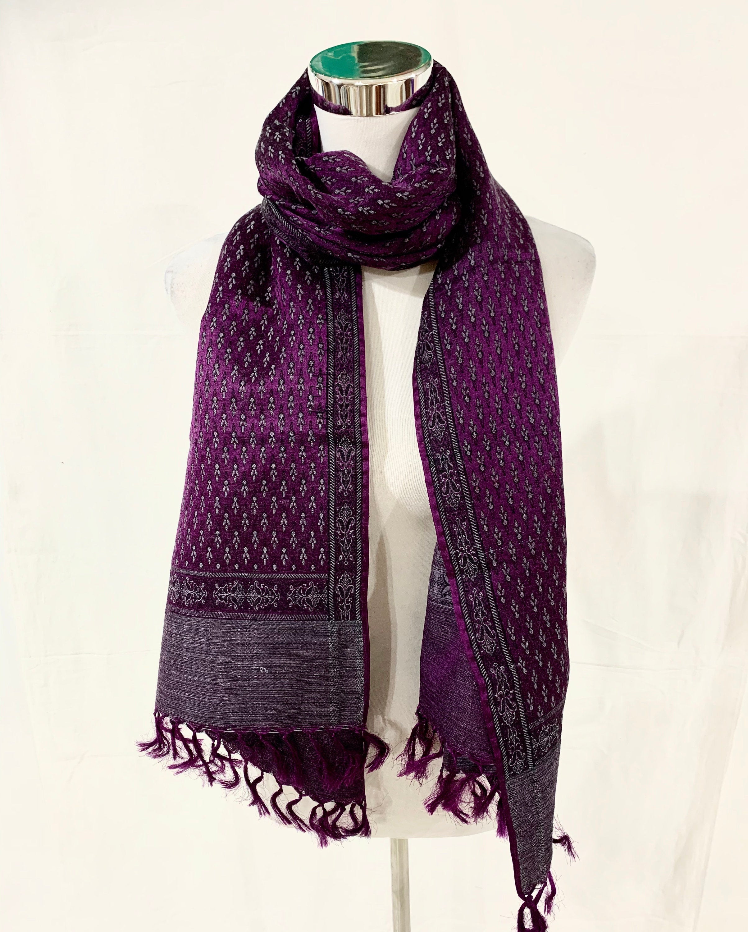 Purple silk wool shawl, Hand woven silk wool shawl, purple