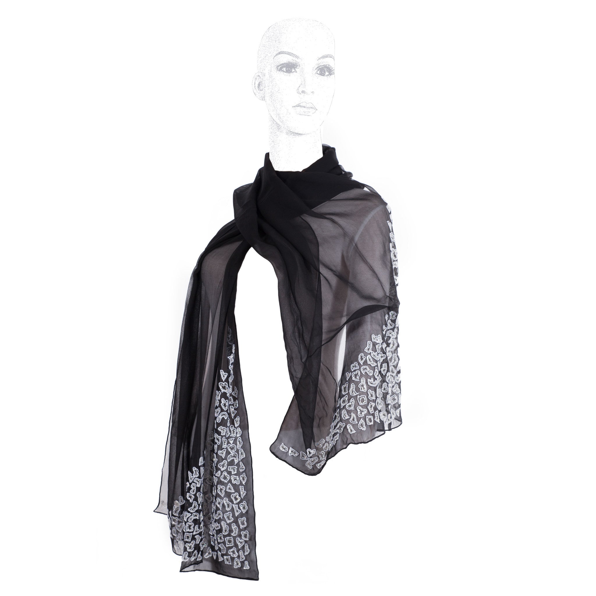 Formal embroidered Silk Black Shawl - Colour Cocoon