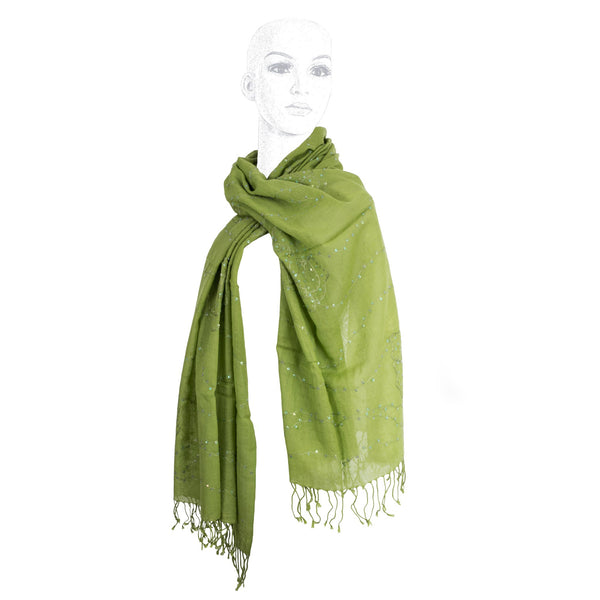 Embroidered Wool Lime Green Shawl - Colour Cocoon
