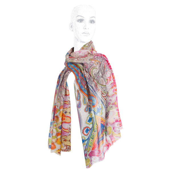 Printed Wool Blend Multicolored Shawl - Colour Cocoon