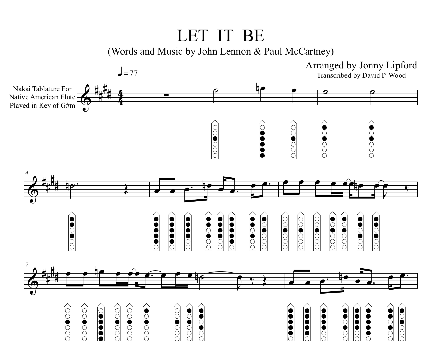 Let It Be - Sheet Music for Native American Flute PDF - Jonny Lipford Music