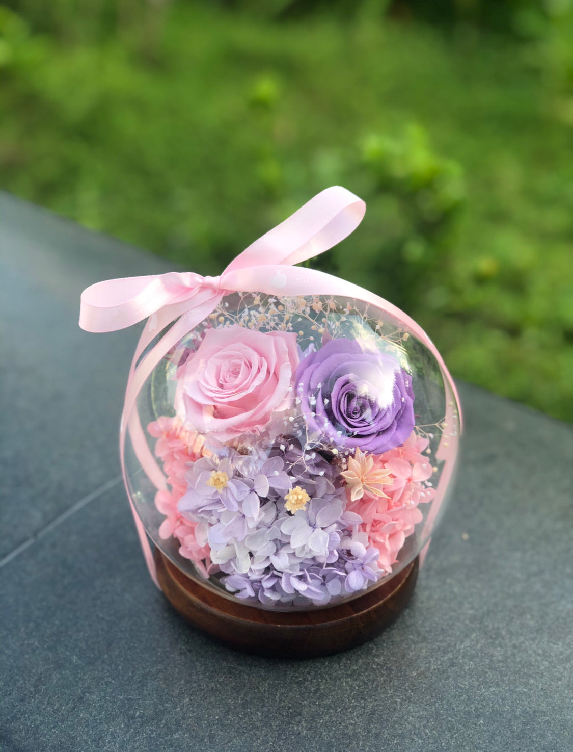 粉紅粉紫玫瑰花水晶球保鮮花永生花pink Purple Rose Preserved Flowers Crystal Ball Gift Lachriselle