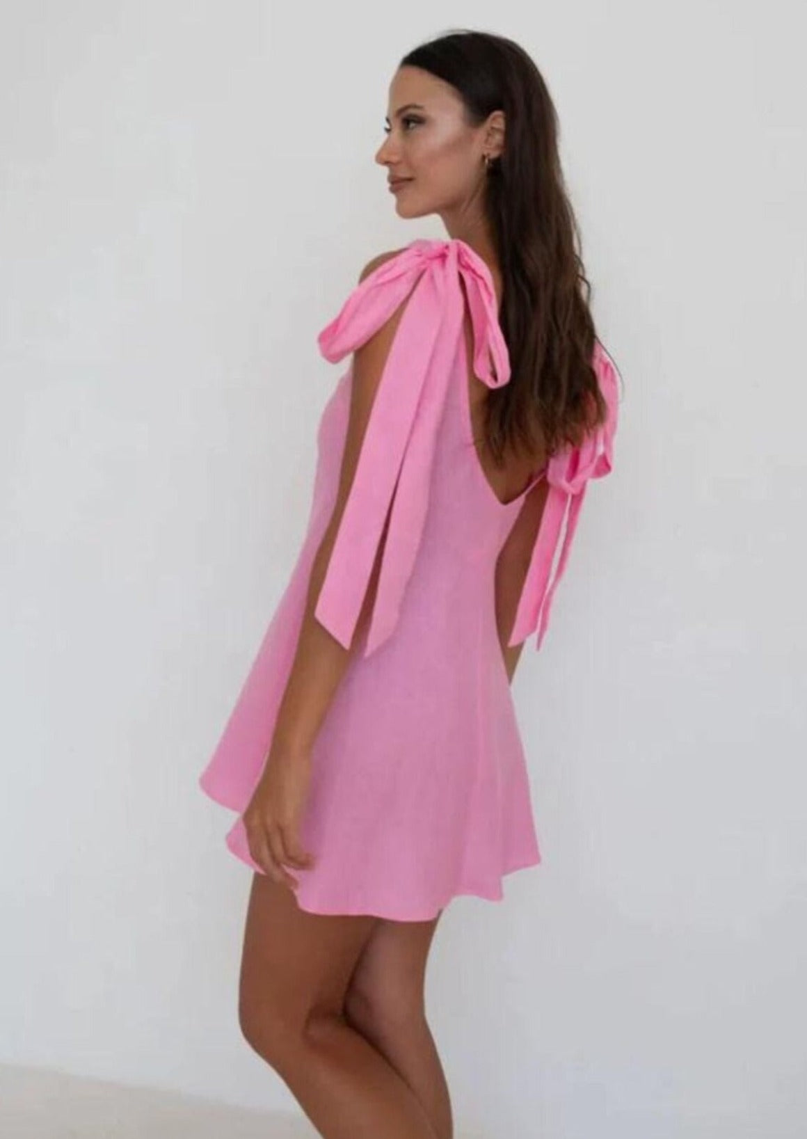 Clara Tie Back Mini Dress, Protea Pink