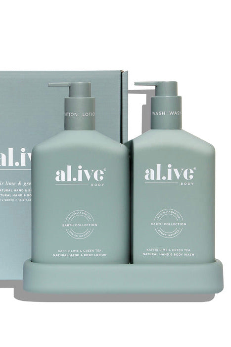 Al.ive Body Wash & Lotion Duo + Tray - Kaffir Lime & Green Tea