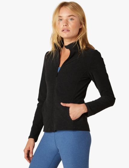 Beyond Yoga On The Go Mock Neck Jacket- Darkest Night