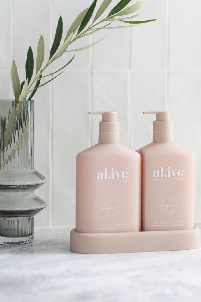 Al.ive Body Wash & Lotion Duo + Tray - Applewood & Goji Berry