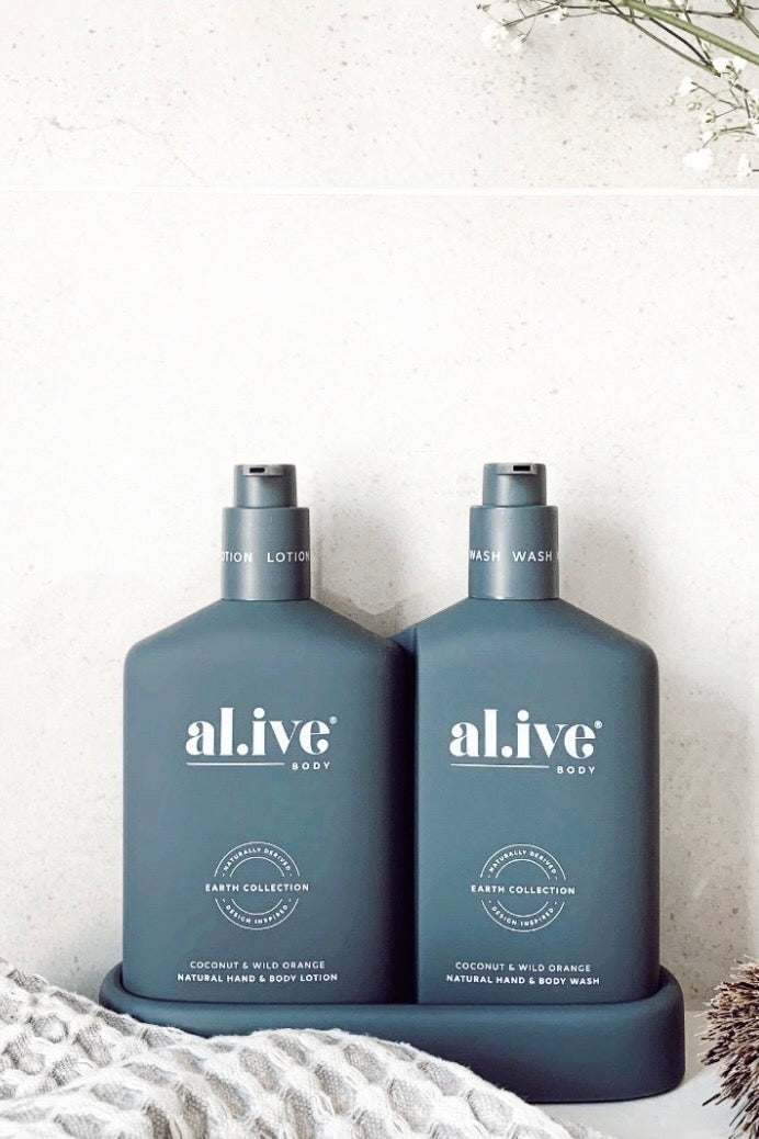 Al.ive Body Wash & Lotion Duo + Tray- Coconut & Wild Orange