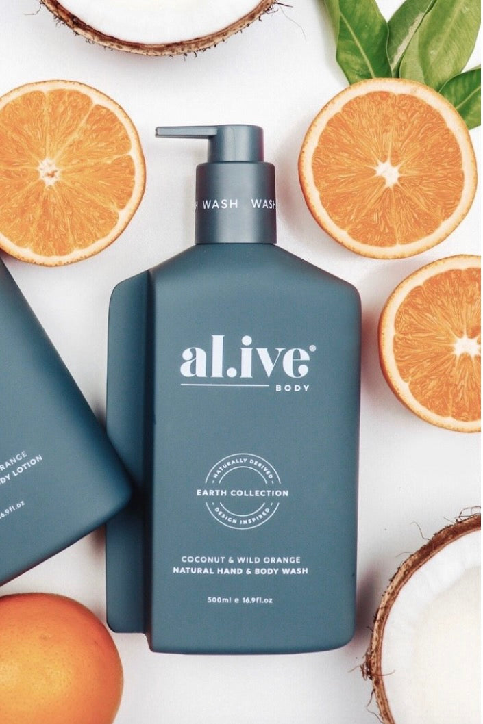 Al.ive Body Wash & Lotion Duo + Tray- Coconut & Wild Orange