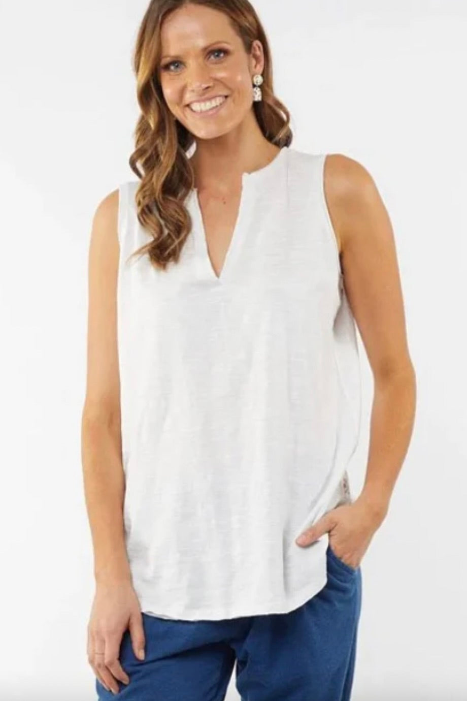 Elm Helena S/Less Henley Top- White