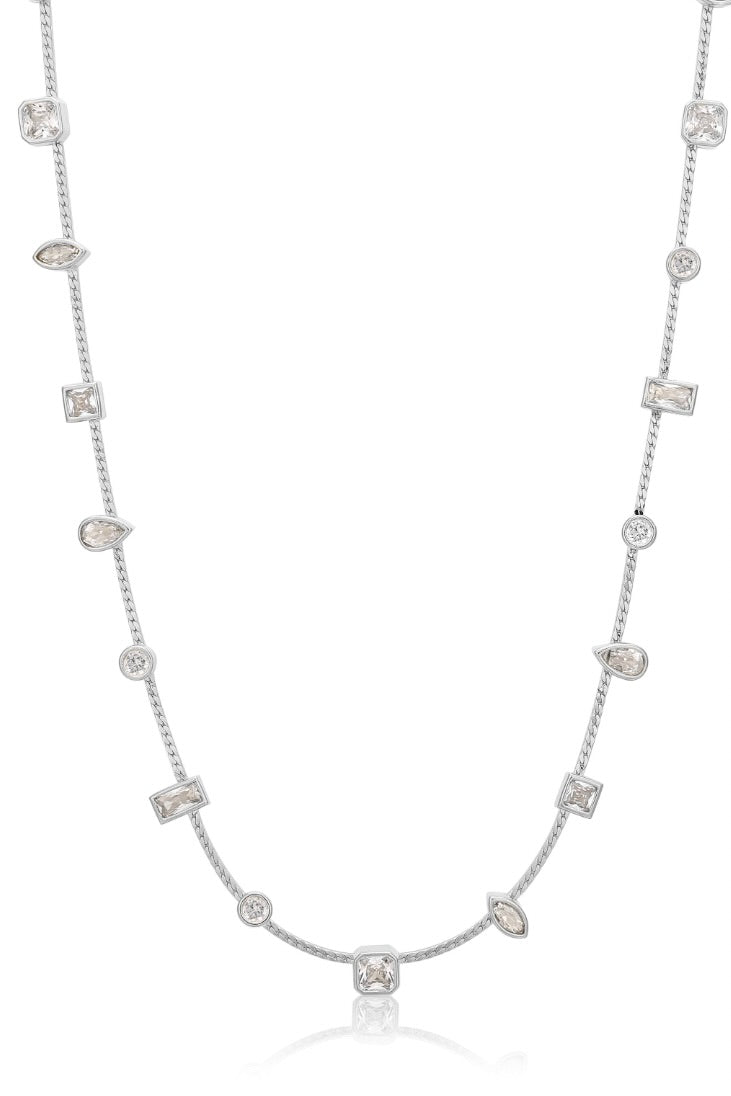 Luv AJ Bezel Stone Stud Necklace- Silver