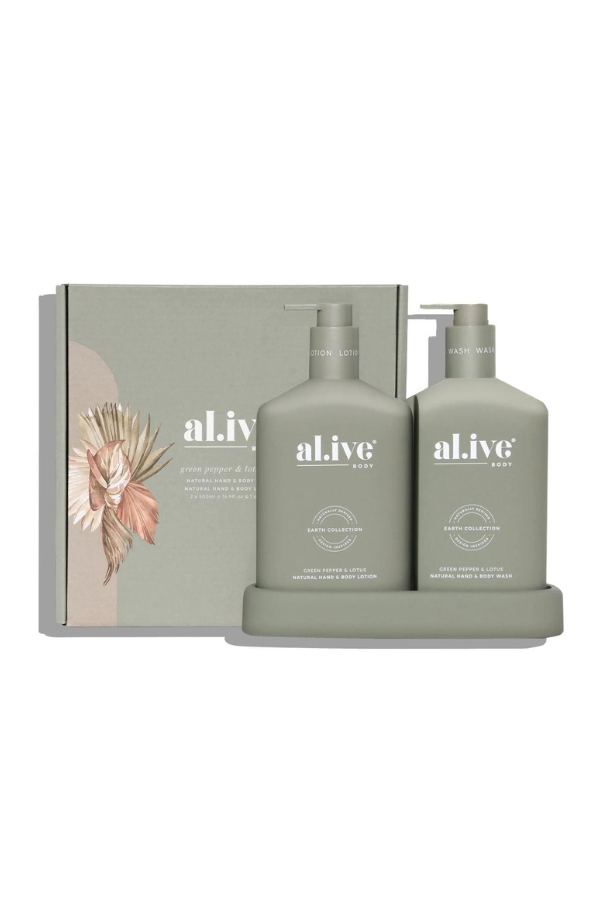 Al.ive Body Wash & Lotion Duo + Tray- Green Pepper & Lotus