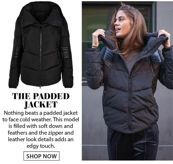 Black padded jacket with leather details