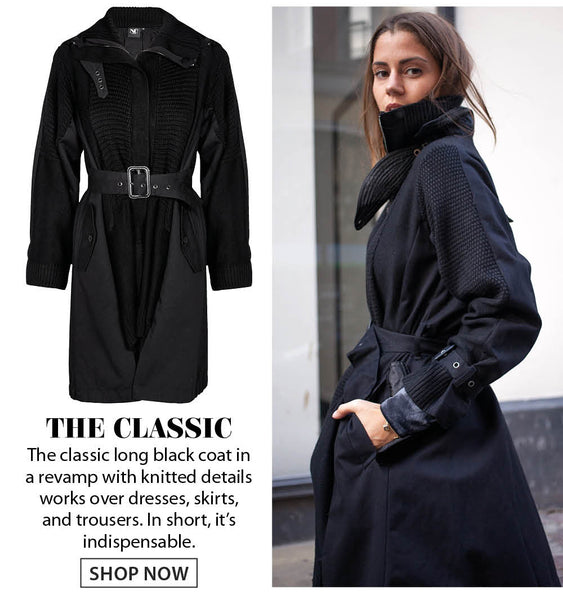 Black classic long coat with knit details