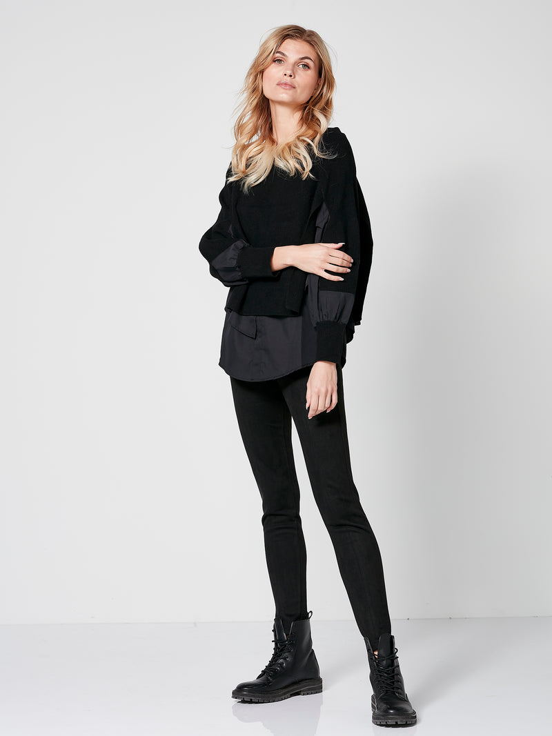 NÜ Tulipa knitted blouse with shirt effect Blouses Black