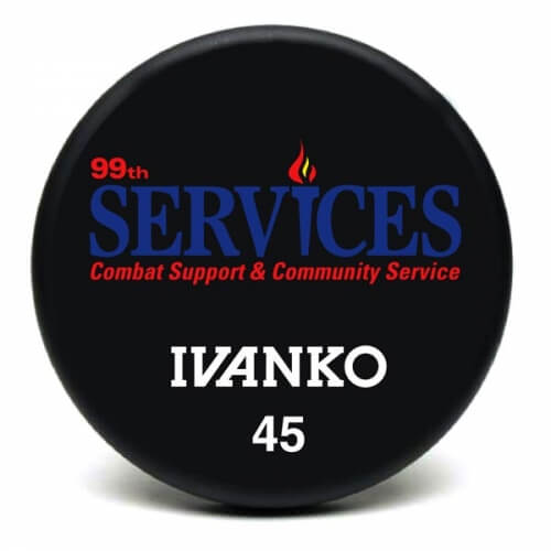 99th Services Combat Support Ivanko 45 lb custom urethane dumbbell