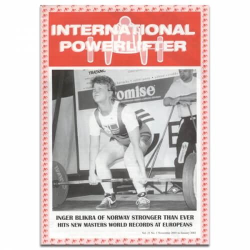 Inernational Powerlifter vintage magazine cover features competition barbell by Ivanko