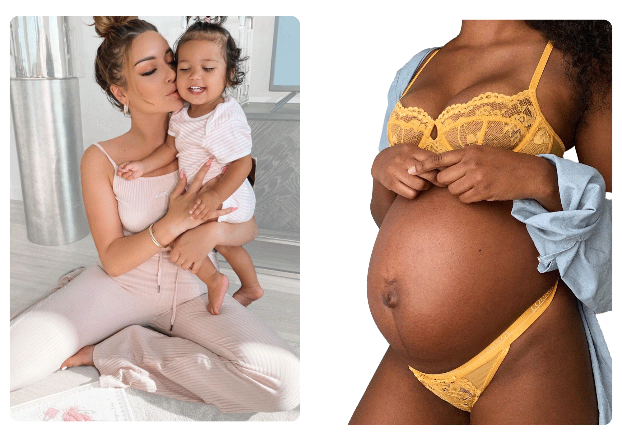 Postpartum body and mother with baby