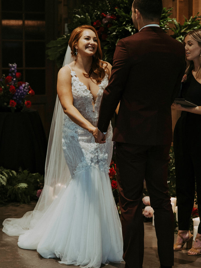 Samantha Wynne Bride Ashleigh on her wedding day wearing Pronovias